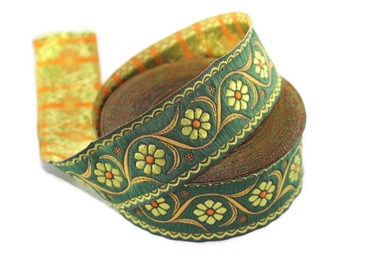 Floral ribbon Floral trim 35 mm Green Floral Embroidered ribbon 35938 Vintage Jacquard woven jacquard jacquard ribbons 1.37 inches