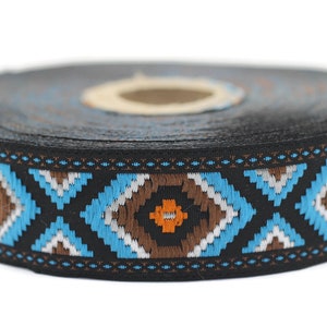25 mm Sky Blue Jacquard trim (0.98 inches), vintage Ribbon,  Decorative Craft Ribbon, Sewing Trim, Jacquard ribbon, 25952