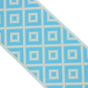 100mm Blue&Gray Mosaic Ribbon for Drapery Banding (3.93 inch), Jacquard Trim, Drapery Banding Tape, Curtain Making Fabric Drape 194 V5