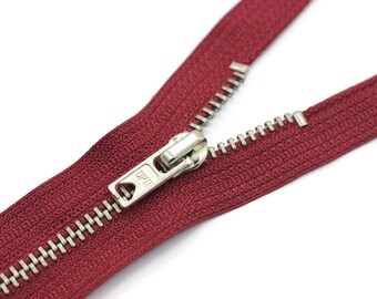 5 Pcs Claret Red Metal zippers with brass teeth, Tip #4, 18 cm (7 inches) zipper, Jean Zipper, dress zipper, lightweight zipper, teeth zip