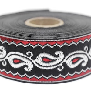 35 mm Rotes Tulpenmotiv, Tulpenband, Jacquardbänder, Stoffband, Vintage Borte, 35911