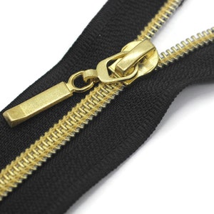 Coats Gold Teeth Metal Black Zippers, Open Bottom, 120 cm (47 inches) Zipper, Jacket Zipper, Dress Zipper, Coat Zipper, Cardigan Zipper