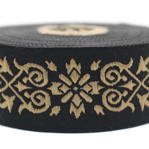 35mm Golden-Black Victorian Jade Jacquard Ribbon 1.37 inch | Embroidered Bordure | Fabric Tapestry for Embellishment Craft Home Decor |35271