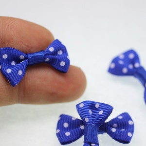 10 pcs Bow Tie Clasp - Grosgain Bow Tie - Bow Tie Ribbon - Dotted Dark Blue Bow Tie -25 mm x 15 mm - Trimming Mini Bow Tie - Sewing Supplies