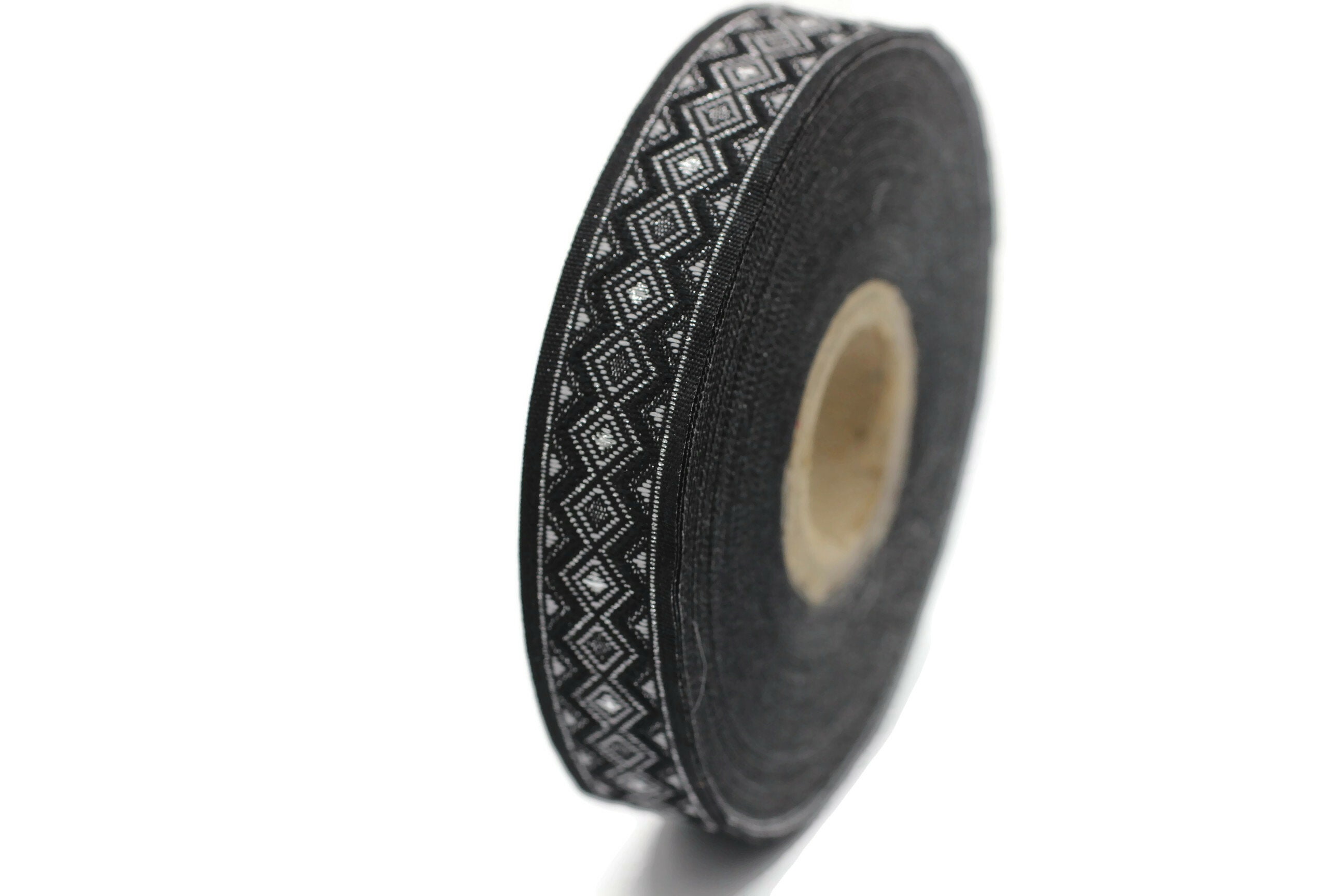 Triangle Shape Ribbons 15 Mm Black&silver Triangle Motive Jacquard Ribbon, (0.59 Inches ...