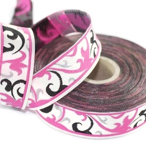 22 mm Pink Jacquard Trims 0.86 inches, Spring Style Jacquard trim, Jacquard ribbons, Spring Embroidered ribbons, Home Decor supply