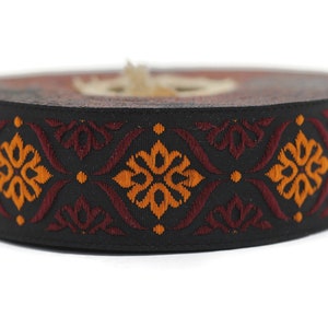 25 mm Red Orange Mediterranean Ribbon (0.98 inches), Jacquard ribbons, jacquard trim, fabric wide trims, craft supplies, vintage trim, 25973