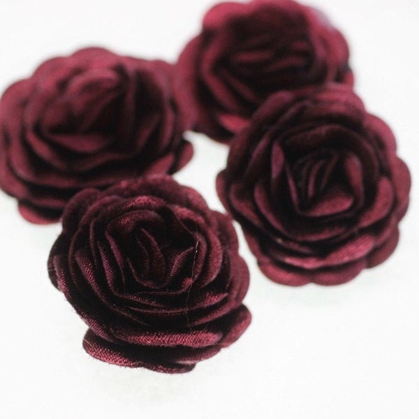 10 pcs Satin Bordeaux Flower - 30 mm Decorative Satin Flower - Wedding Accessories - Do it yourself project - Sewing Supplies