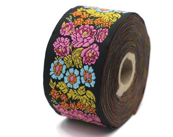 50 mm colorful Floral Embroidered ribbon (1.96 inches, Vintage Ribbon, Floral ribbon, Sewing trim, Jacquard trim, Jacquard ribbon, 50097