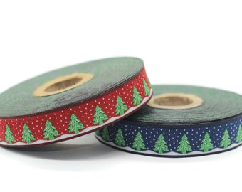 Cintas jacquard navideñas de 16 mm, 0,62 pulgadas, ribete bordado de pino, ribete navideño, jacquards navideños, cenefa, 16482