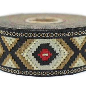 35 mm Clear Brown jacquard ribbons 1.37 inches, Geometric  embroidered trim, woven trim, Jacquard trim, woven border, sewing trim, 35952