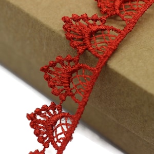8.74 Yards Red Window Bridal Guipure Lace Trim | 0.68 Inches Wide Lace Trim | Bridal Lace | French Guipure | Lace Fabric TRM17