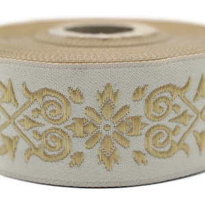 Nastro jacquard in giada vittoriana dorata da 35 mm, 1,37 pollici / Bordura ricamata / Arazzo in tessuto per abbellimenti, artigianato, decorazioni per la casa / 35271