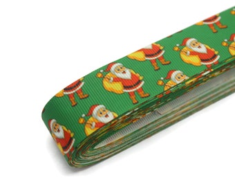 Cinta de grogrén navideña de 0,98 pulgadas (25 mm) - Cinta al por mayor cortada a medida, lazos de grogrén macizo, lazos para el pelo, suministros para lazos para el pelo CHRS