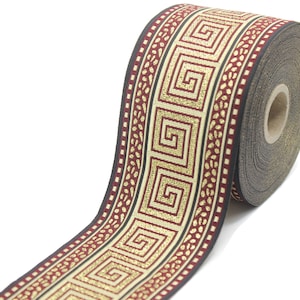 70 mm Golden Red griechischen Schlüssel Jacquard Band (2,75 Zoll), Vorhang Zierband, Webband, Nähen Zierband 70057