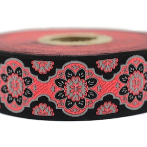25 mm Neon Pink Floral ribbon, Jacquard ribbon, 0.98inch, Decorative ribbon, Craft Ribbon, Jacquard trim, costume ribbon, sewing trim, 25707