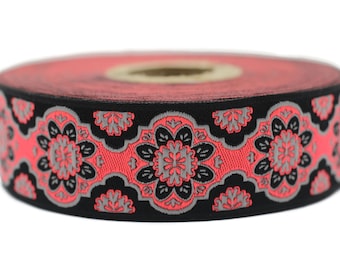 25 mm Neon Pink Floral ribbon, Jacquard ribbon, 0.98inch, Decorative ribbon, Craft Ribbon, Jacquard trim, costume ribbon, sewing trim, 25707