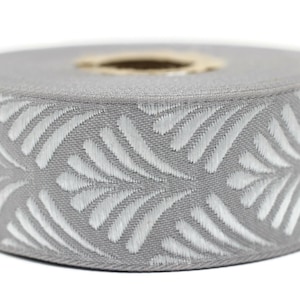 35 mm White Gray Seashell  1.37 (inch) | SeaShell Ribbon | Embroidered Woven Seashell Ribbon | Jacquard Ribbon | 35mm Wide | 35273