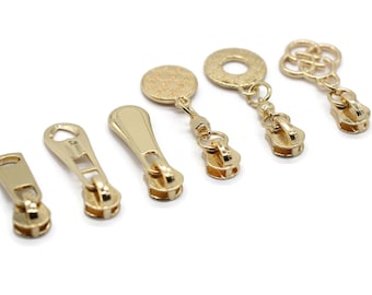 Gold Tone Zipper Pull, #5 Metal Zipper Pulls, Zipper Sliders, Zipper Tab, Zipper Part, Zipper Head, Bag Zipper Pulls, Purse Zipper Pull