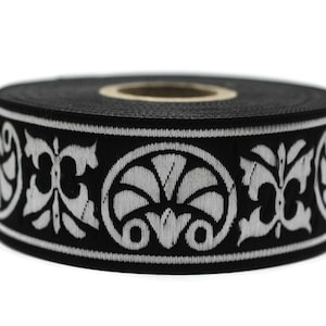 35mm Palm Trees Black and Silver Jacquard Ribbon 1.37 inch | Embroidered Trim | Fabric Tapestry for Embellishment Craft Home Decor 35058