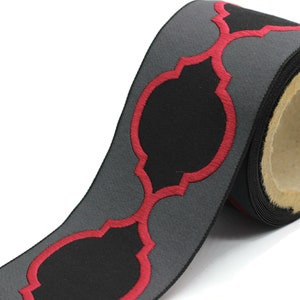 Red - Black 68 mm Jacquard Ribbons (2.67 inch), Banding for your Drapery, Upholstery, Pillows, Home Decor, Drapery Trim Tape 186 V9