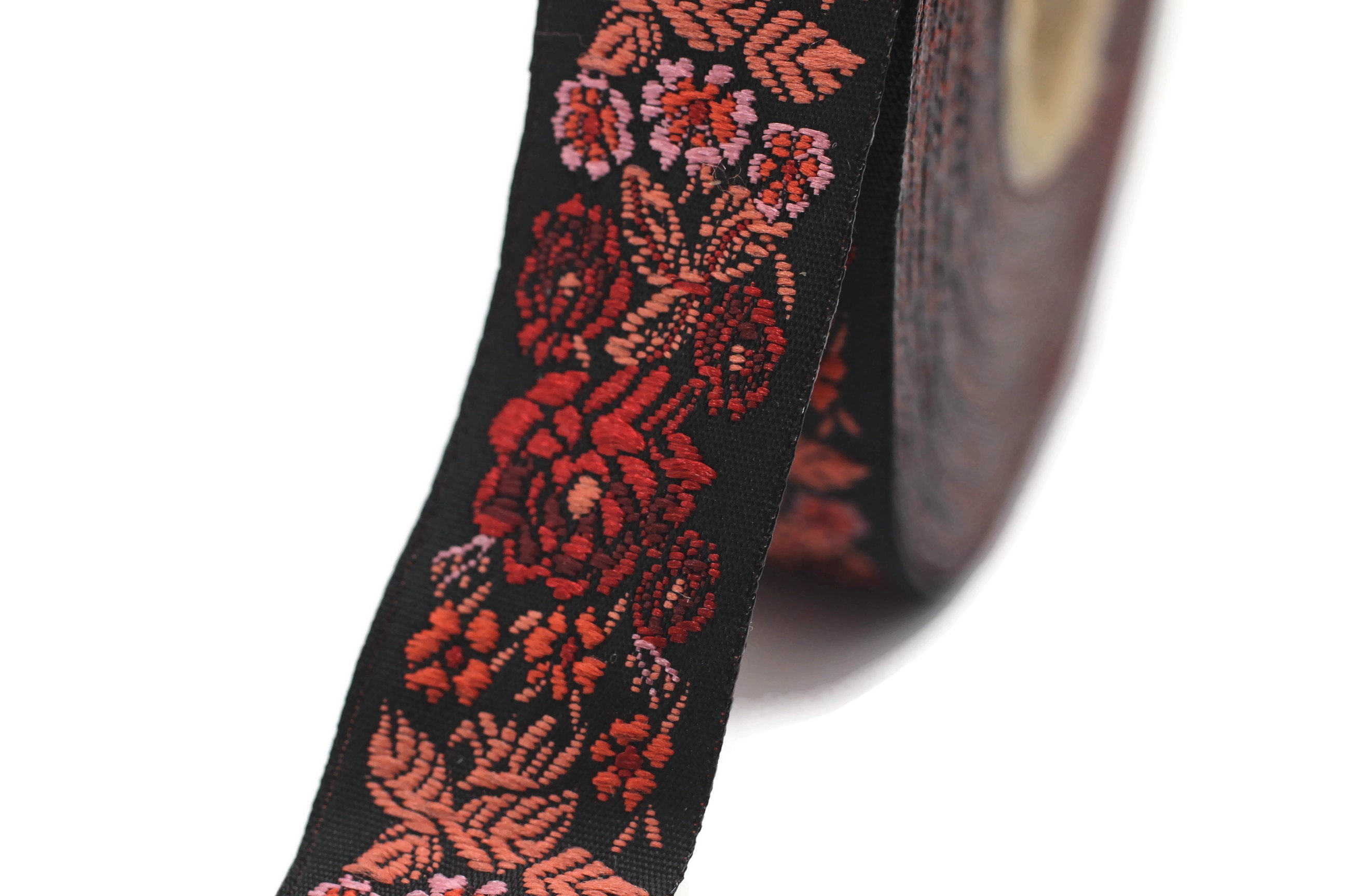 22 Mm Red/black Floral Embroidered Ribbon 0.86 Inches - Etsy