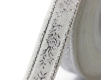 Nastro jacquard tessuto blu scuro e argento metallizzato