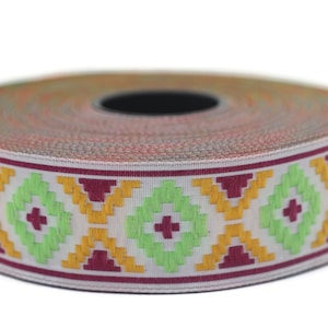 25 mm Colorfull Geometric Diamond Jacquard trim (0.98 inches), Decorative Craft Ribbon, Sewing trim, Jacquard ribbon, woven ribbons, 25914