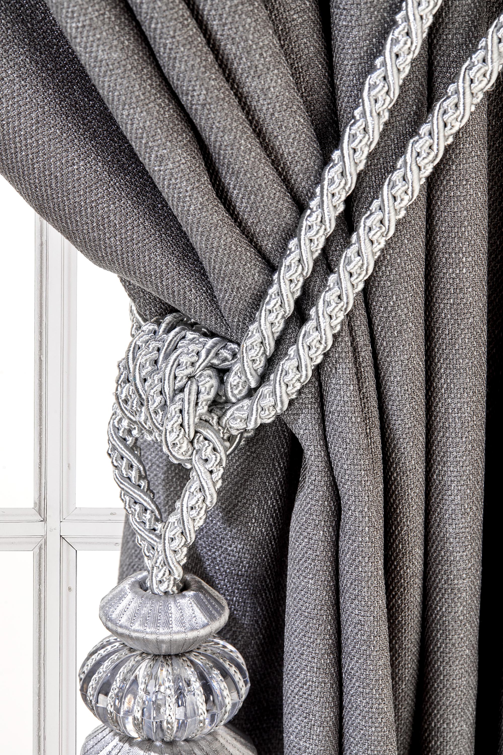 Luxury Curtain Tassel Tiebacks, Silver Drapery Holdbacks, Rope Tiebacks