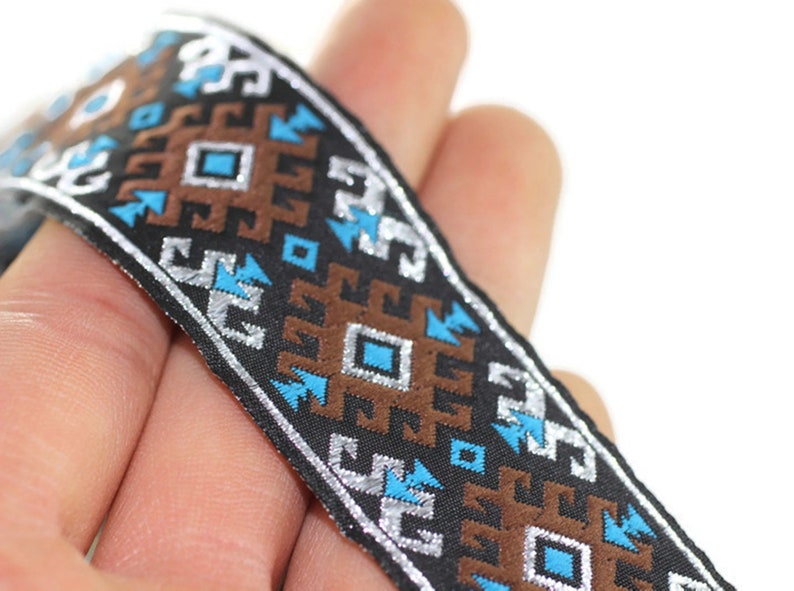 Trim 0.98 inches Sewing Decorative Craft Ribbon 25953 vintage Ribbon 25 mm BrownLight Blue Snowy Jacquard trim Jacquard ribbon