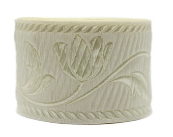 50 mm Cream Jacquard ribbons, Tulips ribbons 1.96 inches, Jacquard trim, Sewing trims, Flower ribbons, embroidered ribbons, 50090