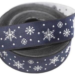22 mm Blue Snowflake Jacquard trim (0.86 inches), Vintage Ribbon, Decorative Craft Ribbon, Jacquard ribbon, Christmas Ribbon Trim 22481