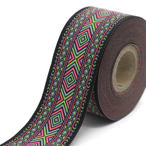 35 mm Regenbogen Afrikanisches Motivband (1,37 Zoll), Vintage Jacquard, Afrikanisches Musterband, Nähborte, Riesiges Zierband, Großes Band, 35995