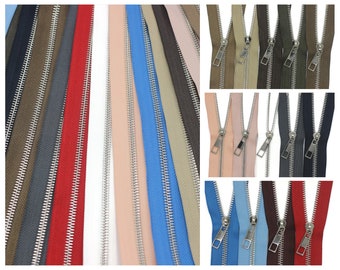 Metal Zippers With Silver Brass Teeth, Tip #5, 18-100cm 7-40inc, Bag Zippers, Dress Zipper, Zip, Lightweight Zipper, Purse Zippers MTZF