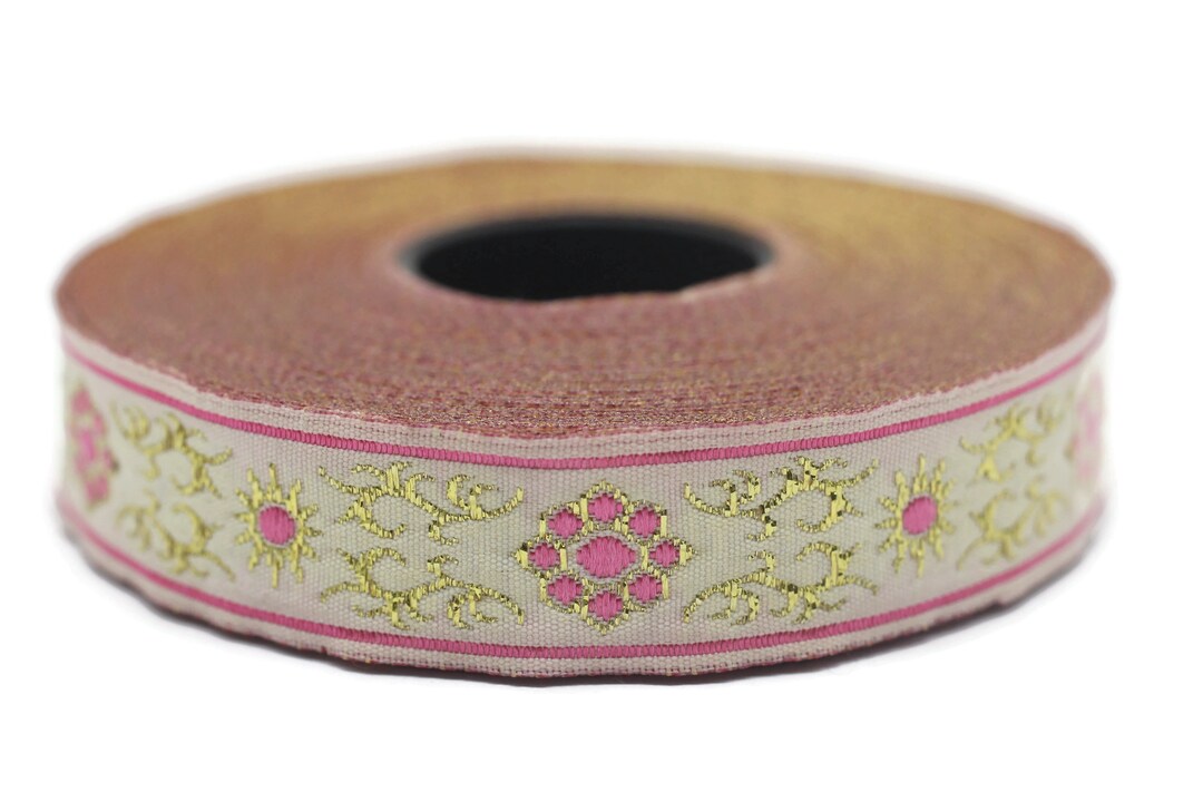16 Mm Cat Paw Metallic Pink Jacquard Ribbons, 0.62 Inch, Native ...