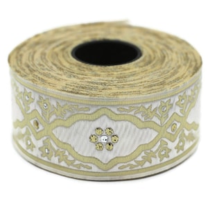 35 mm Andalusia Yellow Jacquard ribbon, (1.37 inches), trim by the yard, Embroidered ribbon, Sewing trim, Scroll Jacquard trim, 35800