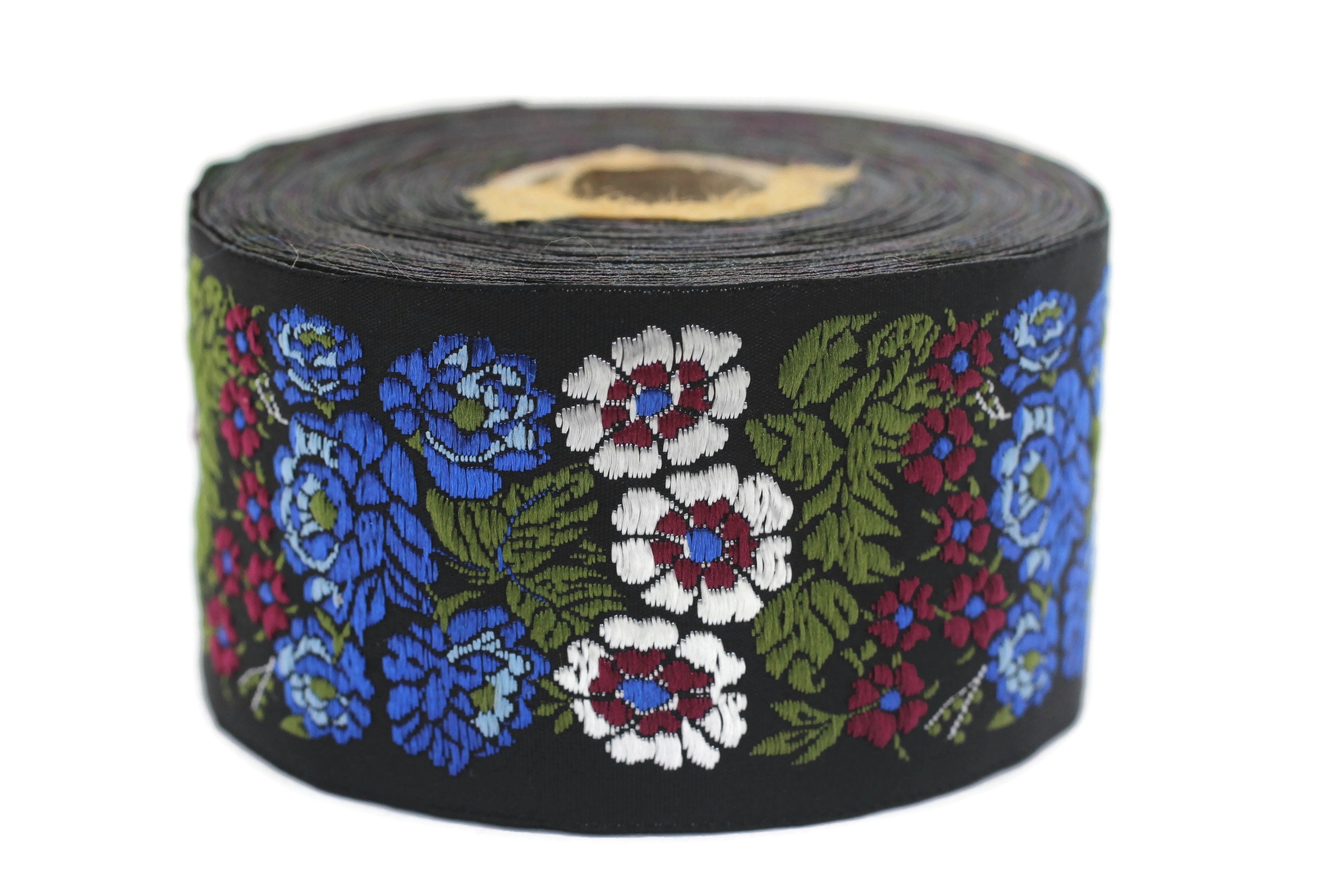 50 Mm Blue Floral Embroidered Ribbon 1.96 Inches Vintage - Etsy