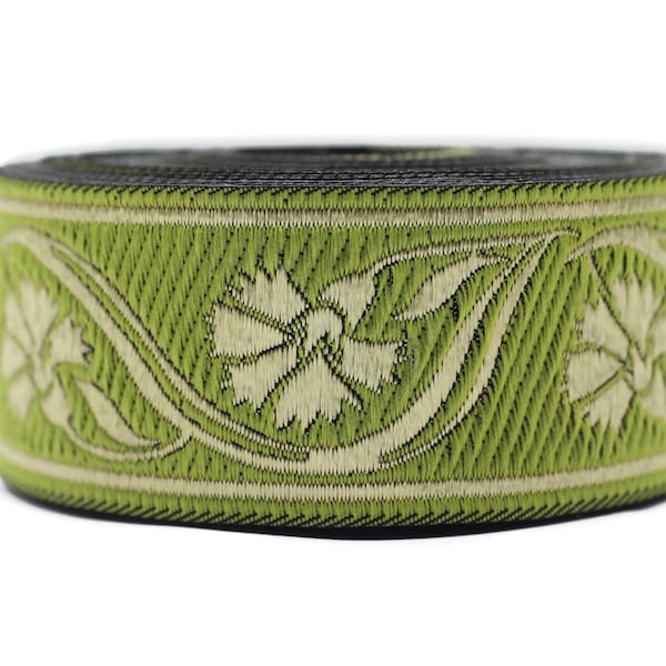 35 mm Ruban floral vert 1,37 (pouce) | Ruban celtique | Ruban Trèfle Brodé | Ruban Jacquard | 35 mm de large | 35070