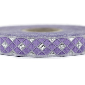 12 mm Purple Triangle Motive Jacquard border (0.47 inches), jacquard ribbons,  silvery ribbon, french ribbon, Jacquard trim, 12251
