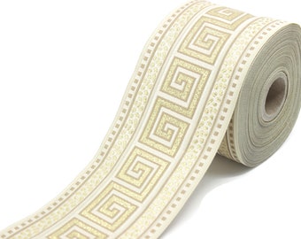 Nastro jacquard con chiave greca color oro metallizzato e crema da 70 mm (2,75 pollici), fascia per drappeggi, nastro tessuto, finiture per cucire 70057