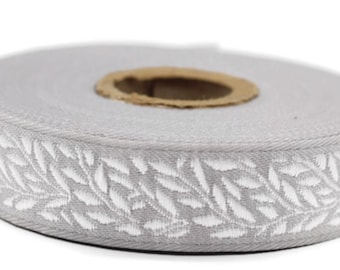20mm White Leaf Tendril 0.78(inch) | Jacquard Trim | Leaf Tendril Ribbon | Tendril Ribbon | Jacquard Ribbon | Sewing Trim | 20mm Wide |20270