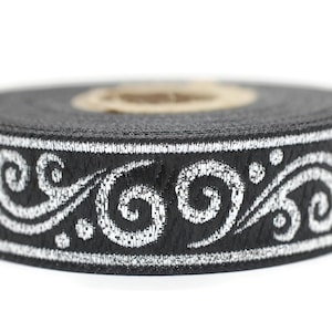 22 mm metallic Black/Silver jacquard ribbons 0.86 inch - Renaissance  embroidered trim -  woven trim - woven jacquards - woven border 22078