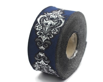 35 mm Blue Authentic Jacquard Ribbons (1.37 inches) Sewing Crafts, ribbon trim,  jacquard trim, craft supplies, trim for costume, 35918