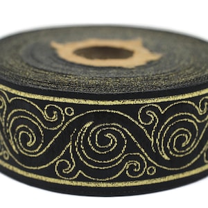 35 mm Black Celtic Snail Jacquard Ribbon Trim (1.37 inches), Woven Border, Upholstery Fabric,Drapery Ribbon Trim Costume Design 35221