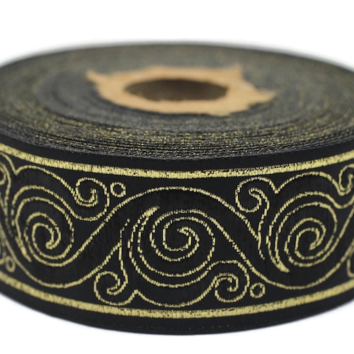 35 mm Black Celtic Snail Jacquard Ribbon Trim (1.37 inches), Woven Border, Upholstery Fabric,Drapery Ribbon Trim Costume Design 35221