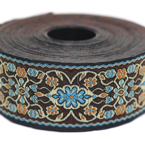 35 mm blue&brown jacquard ribbon (1.37 inches), jacquard trim, otantic ribbon, jacquard ribbons, fabric ribbon, vintage trim, 35939