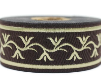 35 mm Brown ivy Jacquard ribbon, (1.37 inches), trim by the yard, Embroidered ribbon, Sewing trim, Scroll Jacquard trim, 35073
