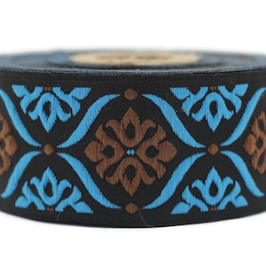 35 mm Brown/Blue Mediterranean Ribbon (1.37 inches), Jacquard ribbon,  jacquard trim, fabric wide trims, craft supplies, trim, 35973