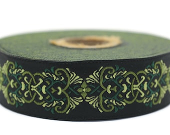 25 mm Celtic Knot Green Jacquard Ribbon (0.98"), Sewing Trim, Dirndl Apron Trim, Dirndl Accessories, Drapery Trim Tape, Costume Trim 25976