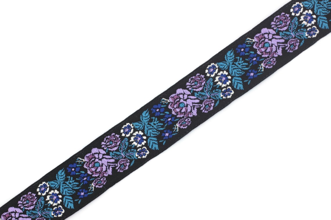 22mm Blue/black Floral Embroidered Ribbon 0.86 Inches - Etsy